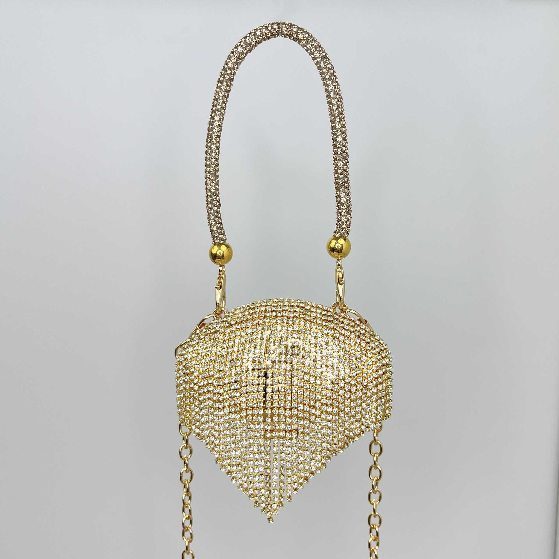 fashion trend metal inlaid diamond shell bag niche design decorative diagonal chain handbag 250215