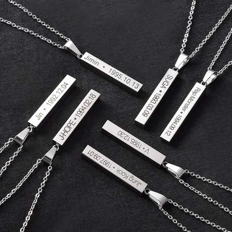 Stainl Steel KPOP Necklace Bann Boys Jimin JIN J-Hope Suga Steel Cuboid Cube Pendant Chain Choker Men Women Jewelry GiftXJ250219