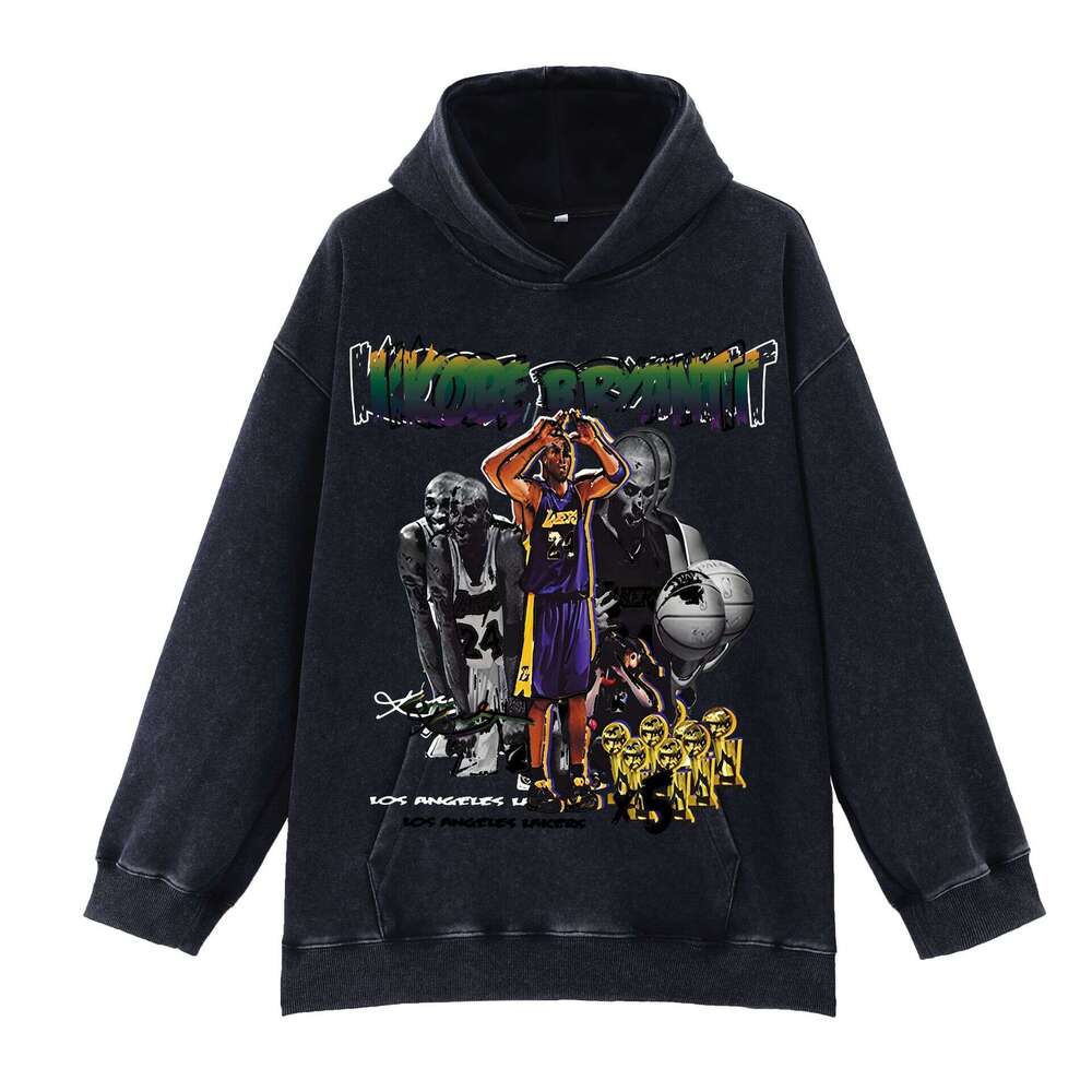 Hot! 400g Water Washed Hooded Sweatshirt: Black Loose Shoulder Blank