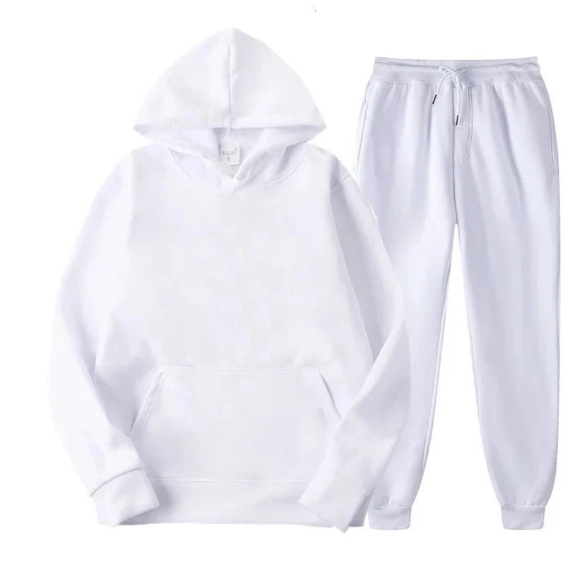Men Women Tracksuit Hoodies Casual Solid Color Thick Pullover and Long Pants 2-piece Set Men Autumn Fleece Jogger Sports Suit With 250220