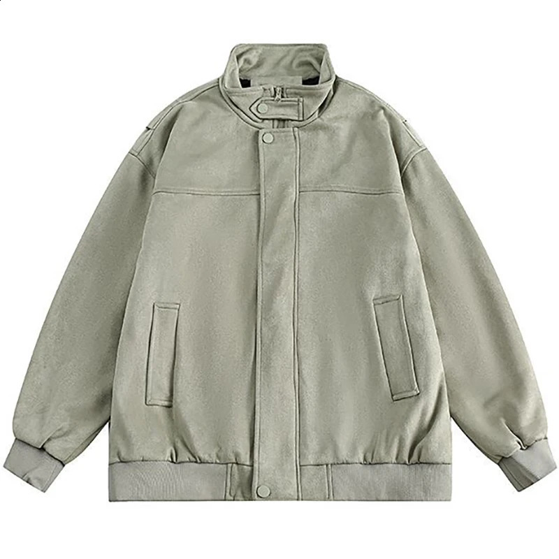 Chamois Mens Bomber Jacket Japanese Solid Color Winter Baseball Leather Jackets Male Coat Return Stand Collar Hunting 250218