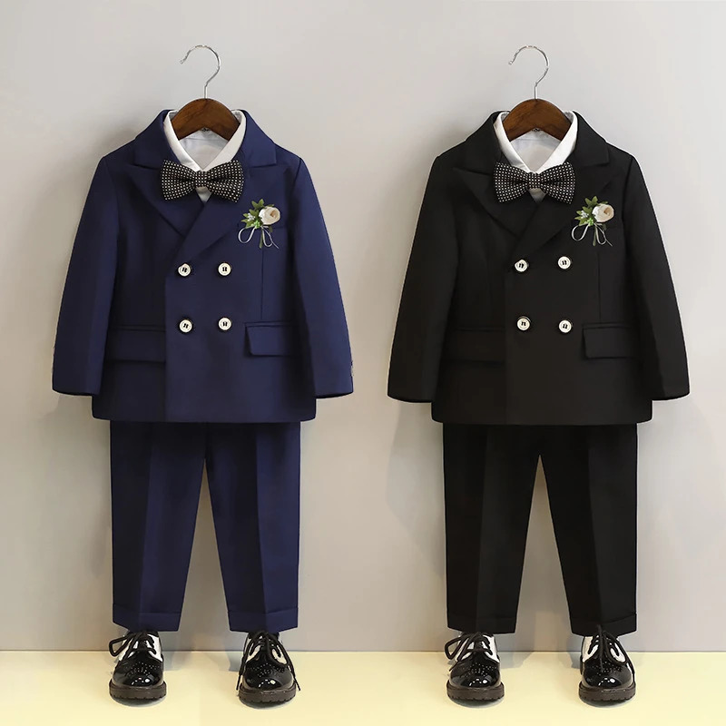Boys Wedding Suits Fashion Double Breasted Black Formal Child Piano Performance Outfits 2-12 Y Toddler Birthday Party Blazer Set 250219