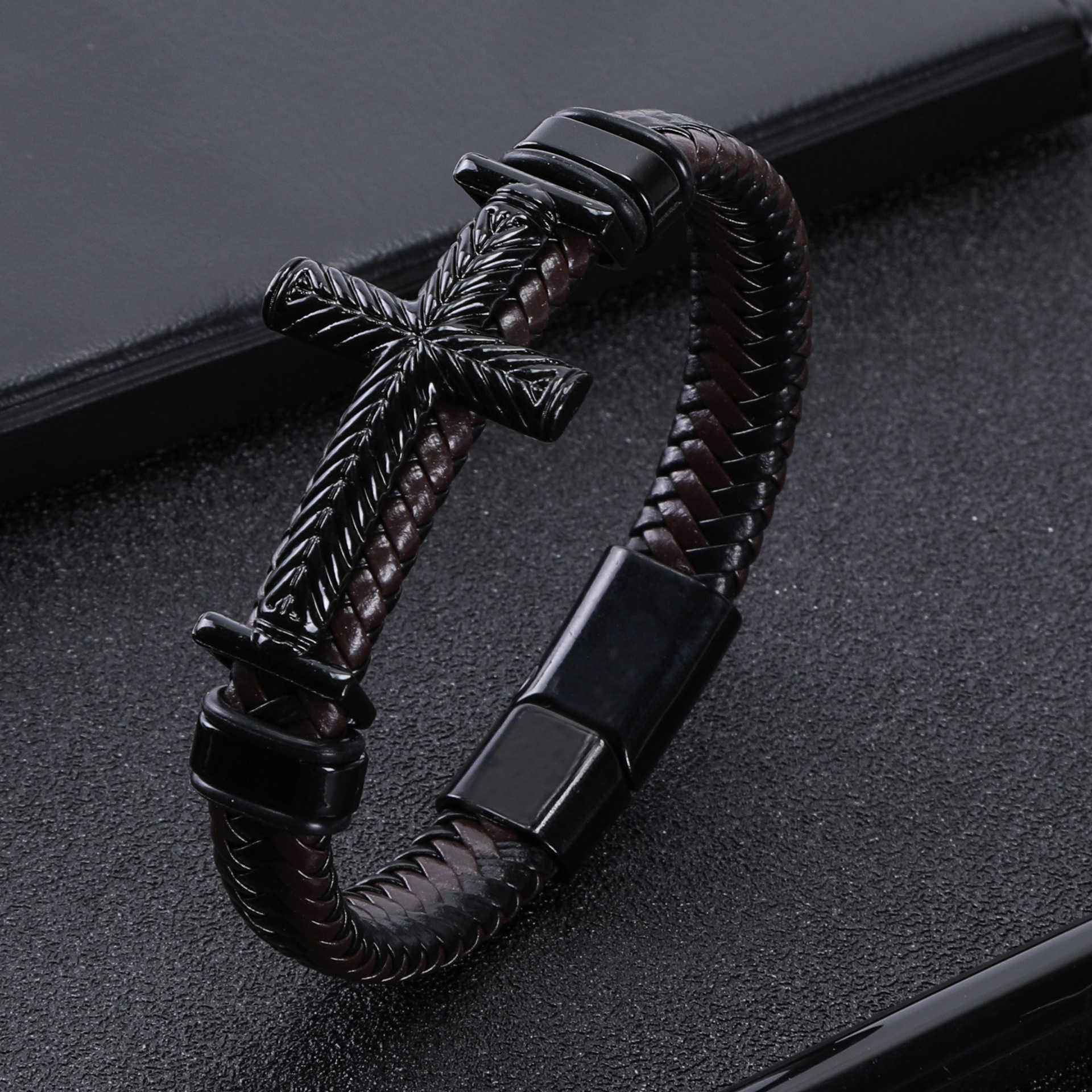Charm Bracelets Bracelet new fashion cross mens creative bracelet woven cowhide magnetic buckle bracelet H25220