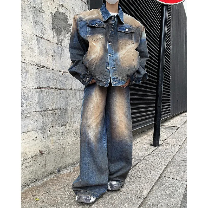 Vintage Washing Distressed Denim Jacket And Slimming Jeans Autumn Two-Piece Suit For Men Casual Style From China 250220