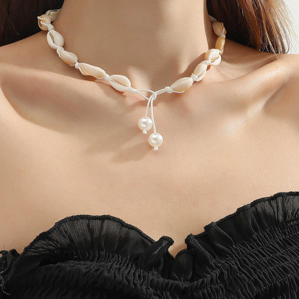 Pendant Necklaces Summer Ocean Vacation Beach Shell Necklace Handmade Woven Pearl Pendant Womens Necklace H25219