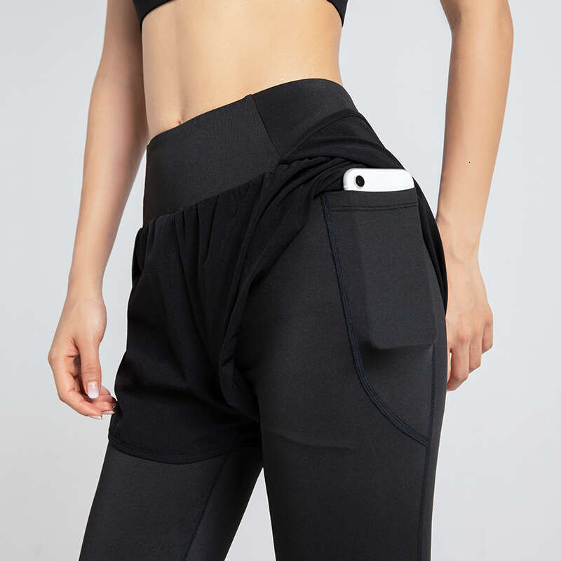 fake two sports tight fitting women's high waist elastic lifting buttocks small feet fiess running pocket yoga pants 2025 temperament versatile n