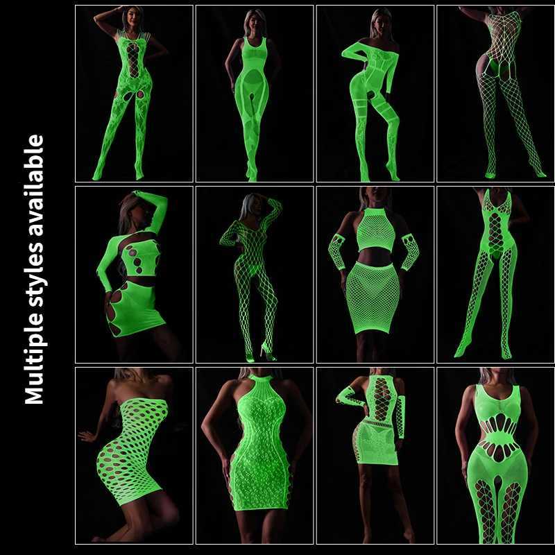 New Luminous Sexy Underwear Womens Tight Clothing Underwear Pornographic Tight Clothing Crotchless Babydoll Fish Net Tight Clothing Sex Clothing W2502