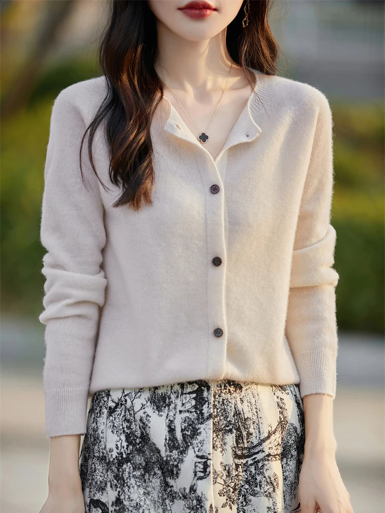 Basics Autumn Winter Women Sweater Sales Merino Wool Knitwear Fashion Solid Cardigan Classic Long Sleeve Clothing Tops 250220