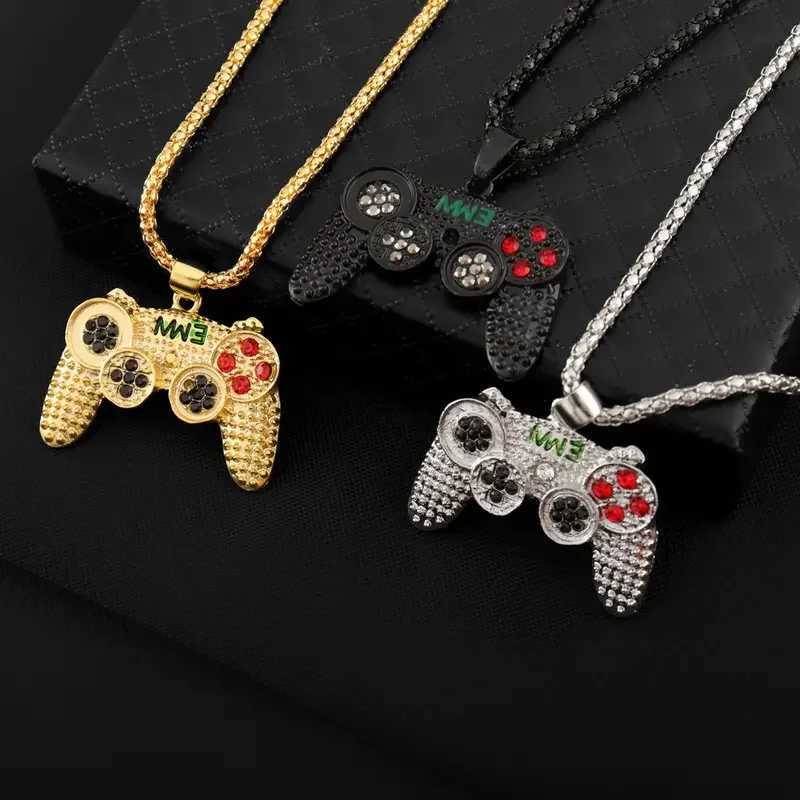 Hip Hop Black Gold Plated Crystal Game Controller Pendant Necklace For Men Boys Jewelry Birtay GiftsXJ250219