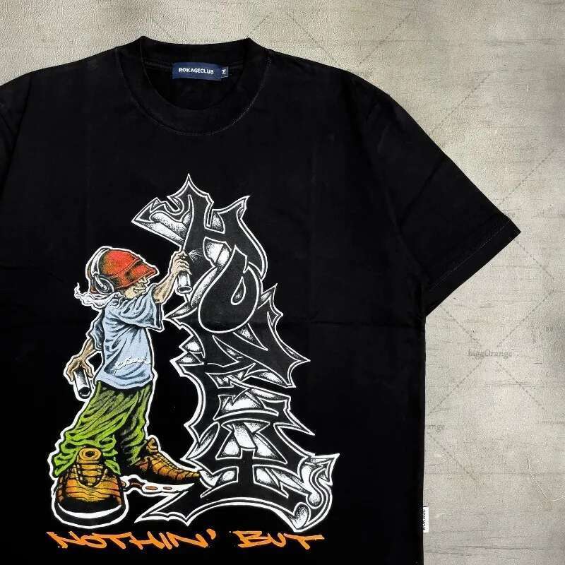 Street hip-hop skateboarding youth casual pattern loose T-shirt men's Y2K Harajuku retro fashion multifunctional shirt women's top