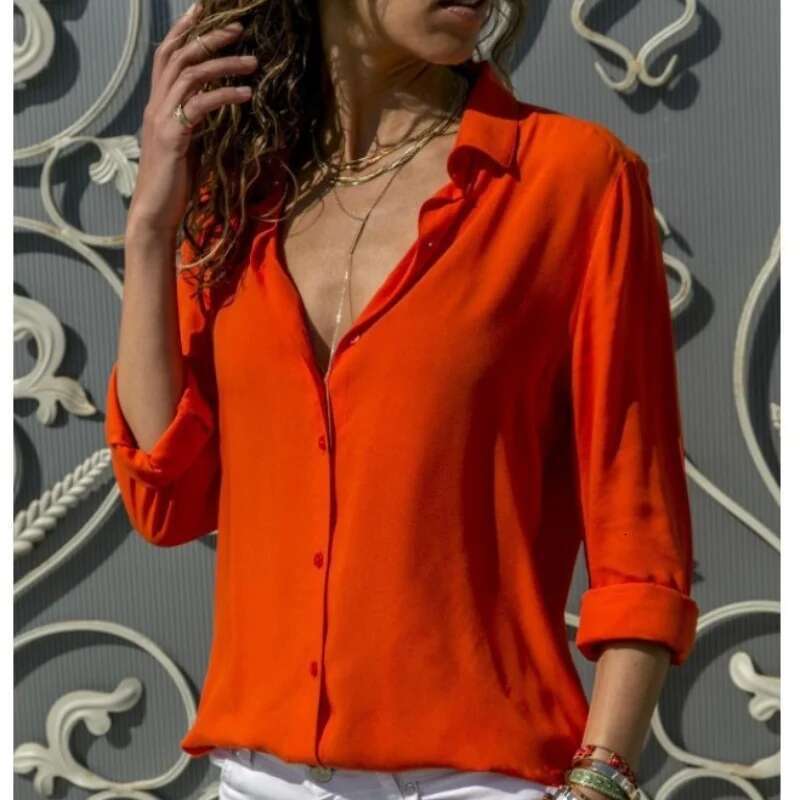 Women Elegant Solid Chiffon Blouse Spring Summer Casual Long Sleeve V Neck Loose Shirt Office Lady Tunics Oversized Tops 2023