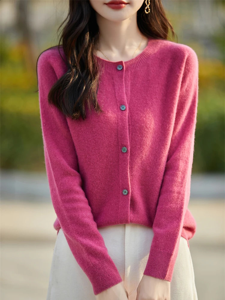 Basics Autumn Winter Women Sweater Sales Merino Wool Knitwear Fashion Solid Cardigan Classic Long Sleeve Clothing Tops 250220