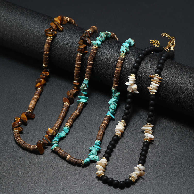 Pendant Necklaces Fashion New Necklace Unique Bohemian Necklace Turquoise Crushed Stone Coconut Shell Mens Surf Punk Necklace H25219