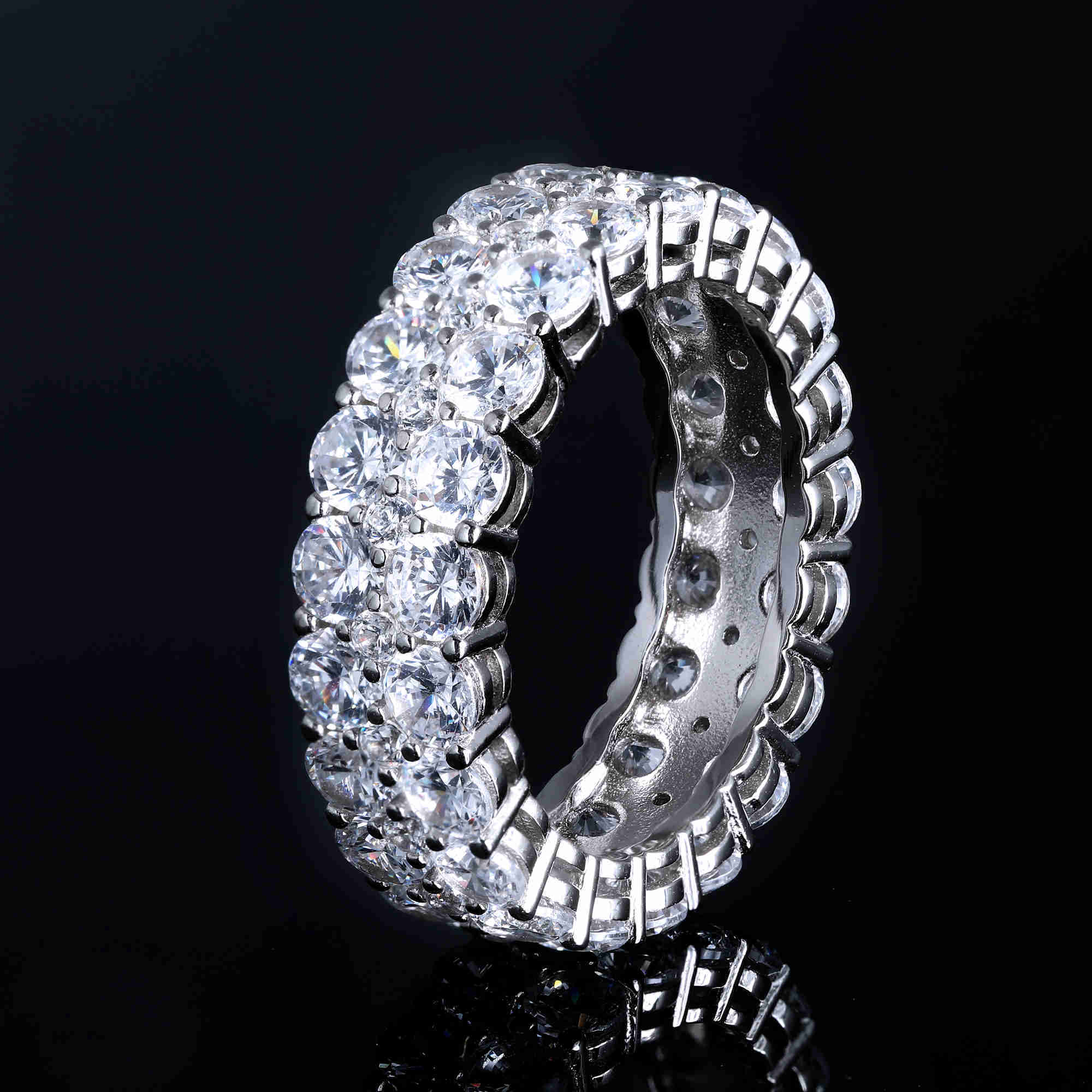 Luster Handmade 925 Sterling Silver Triple Paving Stones 6mm Wide Band GRA VVS Moissanite Wedding Band Ring