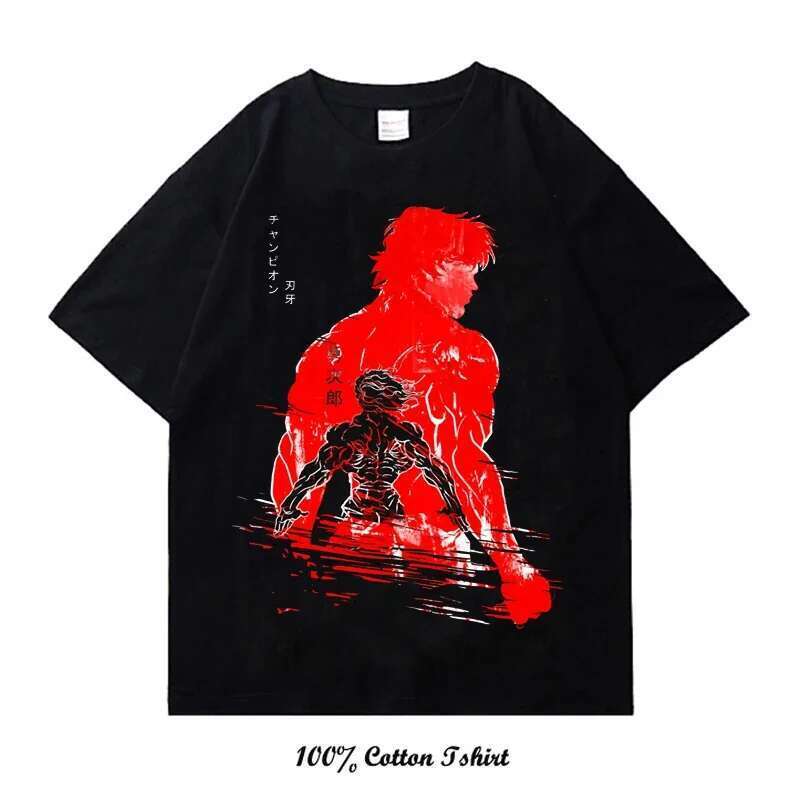 Men's and Women's Short Sleeve Round Neck T-shirt, Vintage, Cotton, Harajuku, with Grappler Baki Kyokudai Taikai