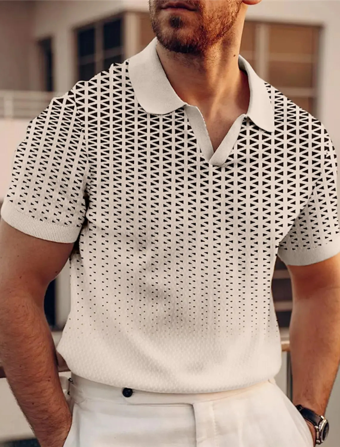 Mens Geometric Golf Shirt Short Sleeved Polo Shirts Collared Shirts Business Casual Vacation Wear Formal 3D Prints Tops 250219