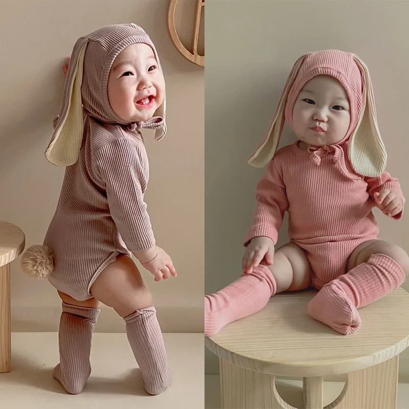 2025 Easter Day Rabbit Baby Rompers Spring Toddler Rabbit Ear Cotton Jumpsuit Infant Clothes Overall Bodysuits 3 Pieces Costumes 250220