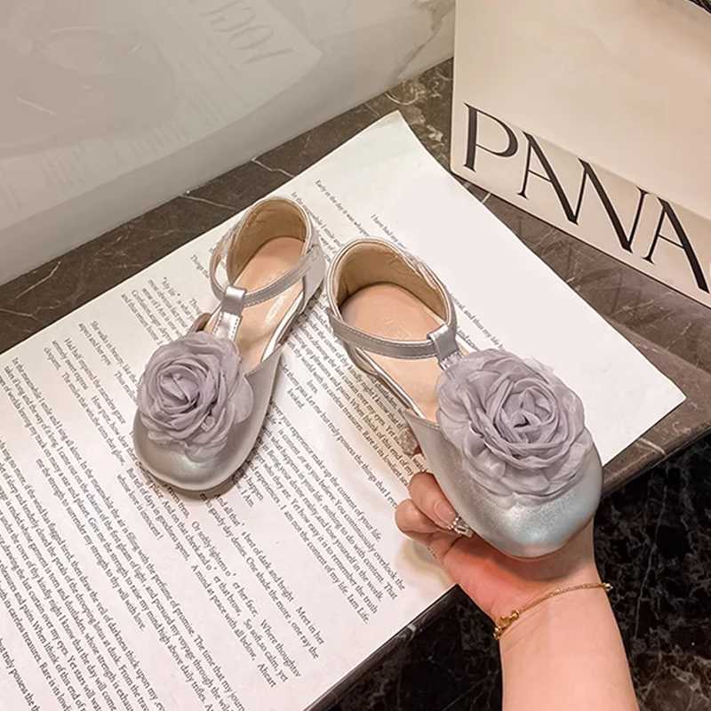 Luxury Silk Gauze Flower Ballet Flat Kid Girl Elegant Lace Floral Applique T-Bar Mary Jane Shoes Baby Child Party Dress Shoes X250220