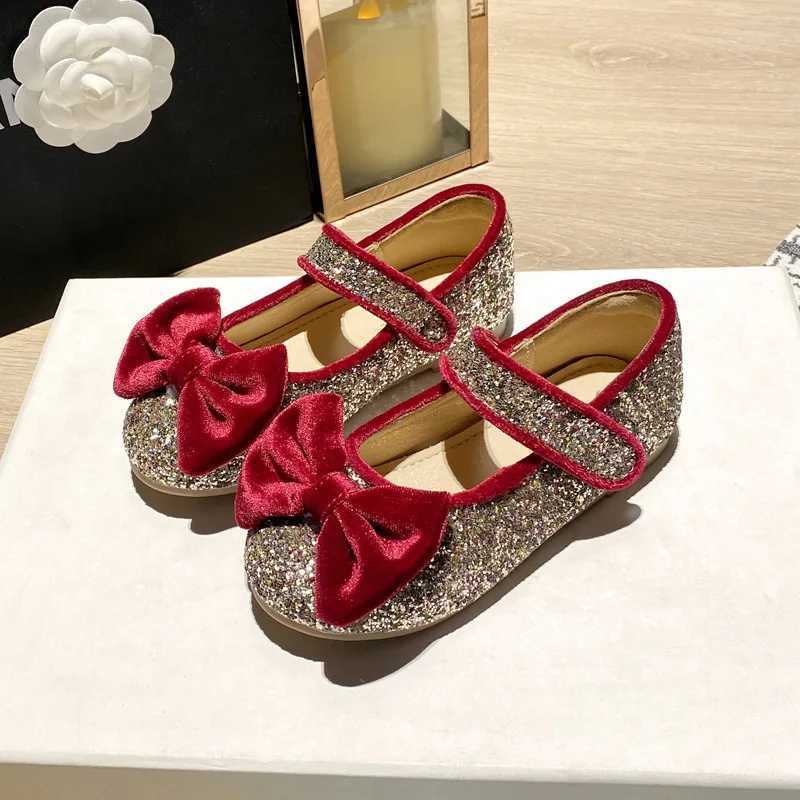Girls Shoes Bowknot Bling Princess Shoes Vintage Children Wedding Flower Girl Footwear Party Toddler Infant First Step 3-8 Years X250220
