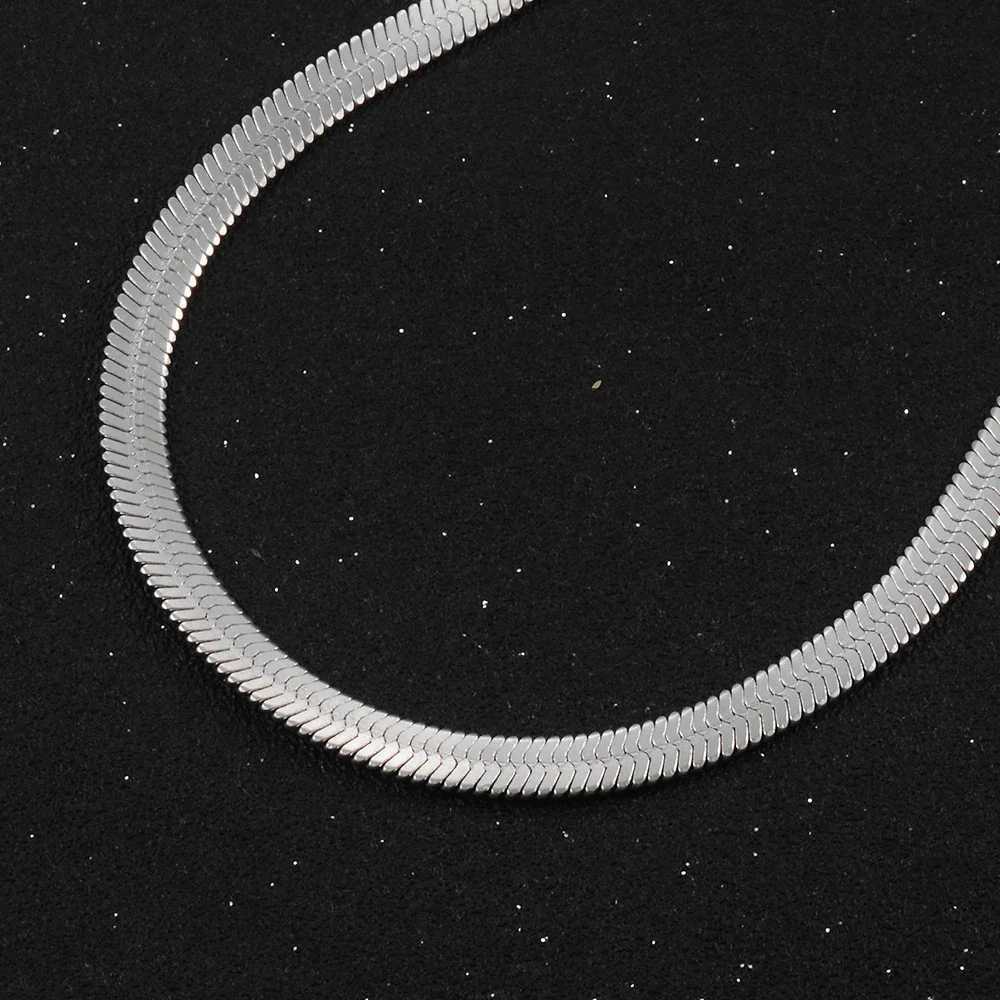 Silver Plated Thickn Waterproof Stainl Steel Flat Snake Necklace Herringbone Chain Women Gift JewelryXJ250219