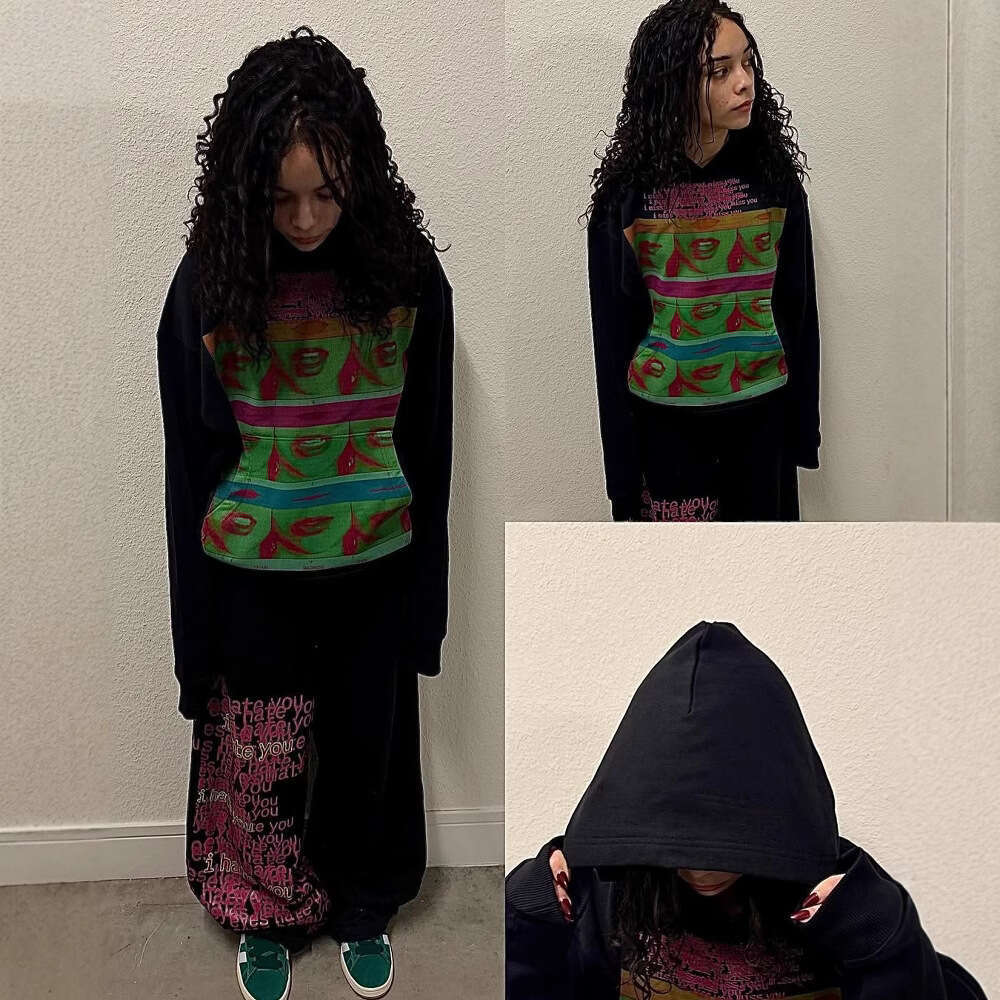 Personalized printed sweatshirt long sleeved pullover hooded jacket street trend y2k