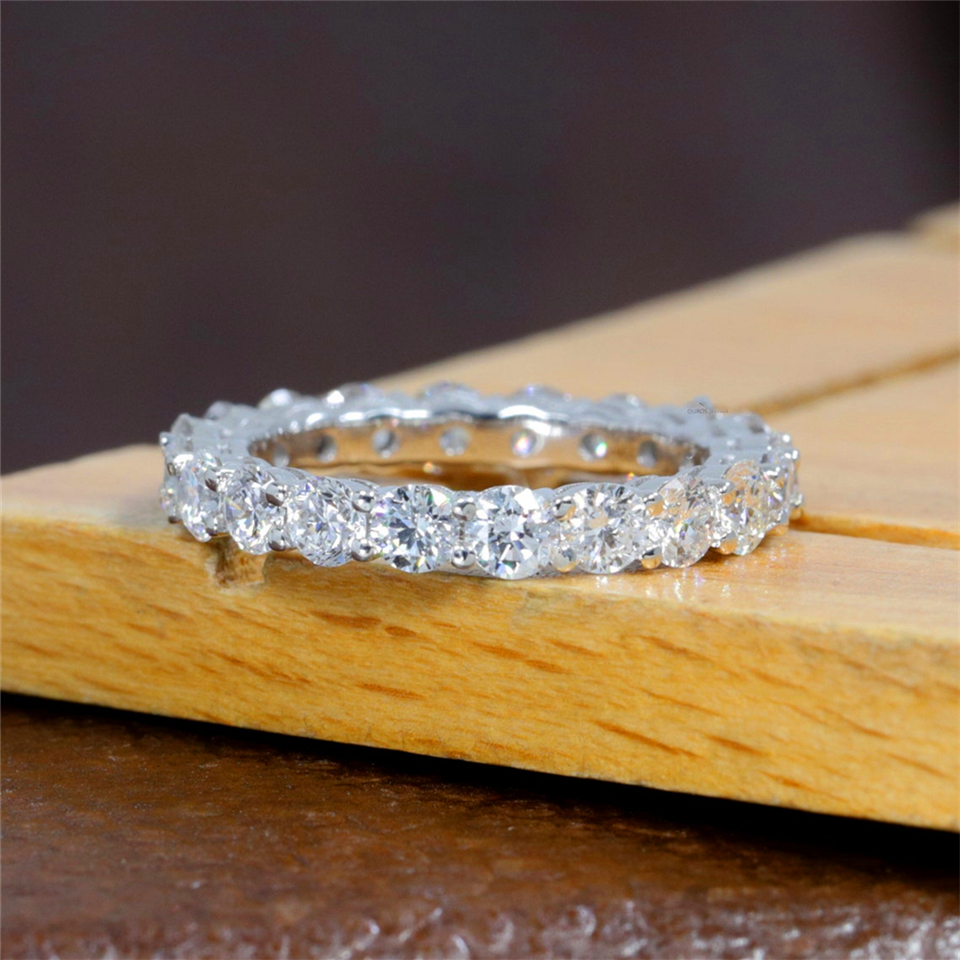 Elegant 18K Real Gold Ring Round Cut 3.0mm 0.1CT Each Lab Diamond Ring For Women HPHT Diamond Matching Wedding Band Solid Gold Eternity Ring