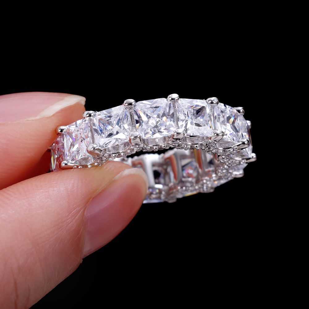Hot 925 Sterling Silver Eternity Crown Molding Princess Cut Moissanite Gemstone Band Ring for Engagement