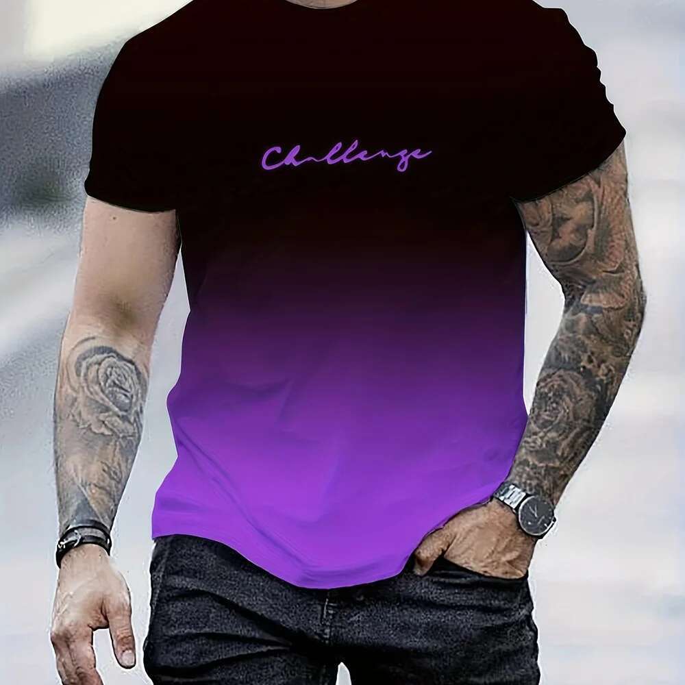 Fashion t-shirt couleur gradient for men, casual t-shirt Simple with print of letters, round neck, short sleeves,