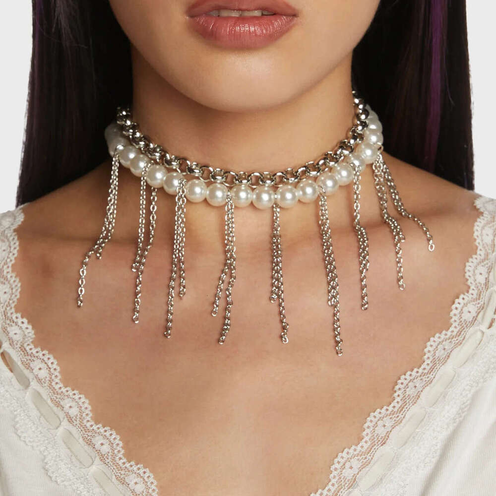 Imitation pearl tassel sweater chain with a sense of niche design, double layered for women's necklace jewelry