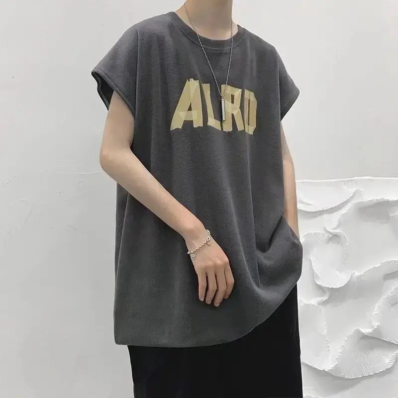 Loose large size vest mens Hong Kong style summer casual sleeveless T-shirt mens versatile breathable sports pullover 250219