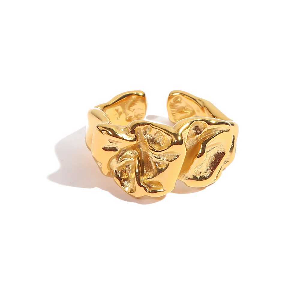 World Wide Crumpled Tin Foil Style Ring Chunky Gold Stackable Dainty Texture Metal 18 K Plated Statement Trendy Jewelry X250220