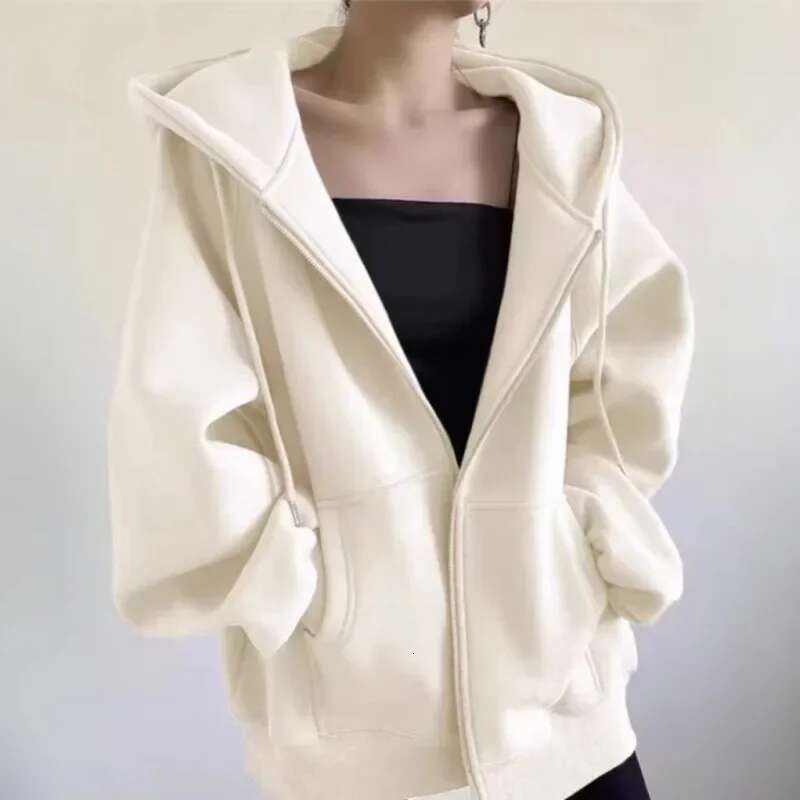 Fashion Women's Oversize Hooded Cardigan Thin Jacket Loose Comfortable Autumn Zip Up Top New Arrival Casual Style