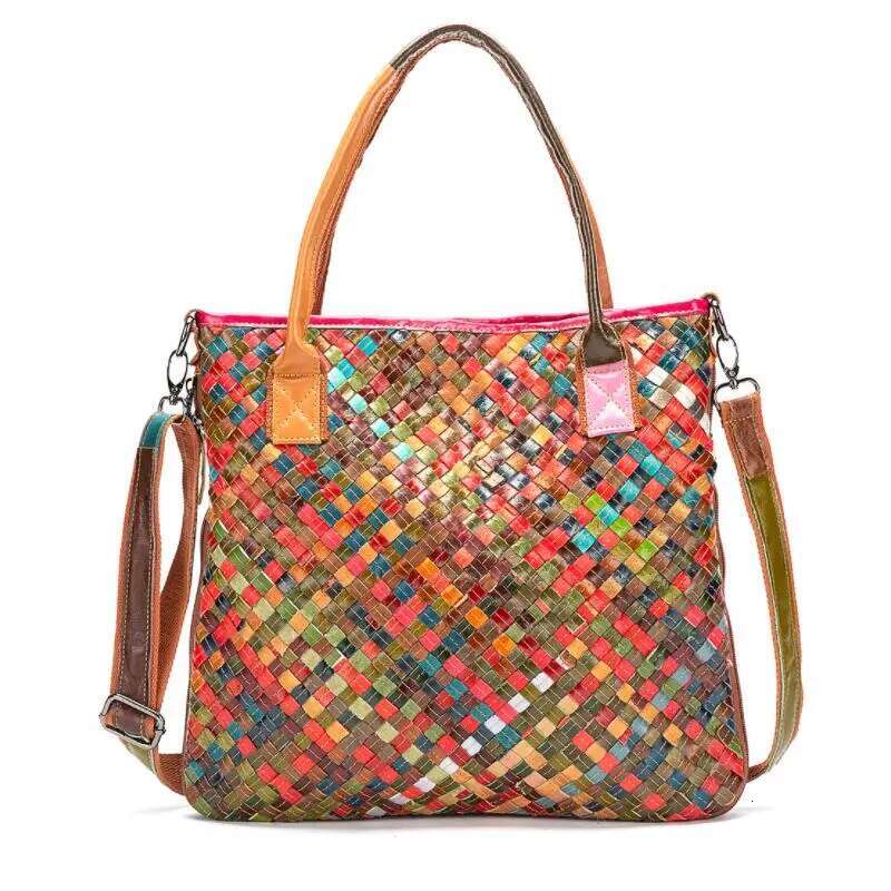 LOMANTINA Ultra Slim Genuine Leather Woven Knitting Ladies Large Purses And Handbags Women Designer Tote Travel Bags
