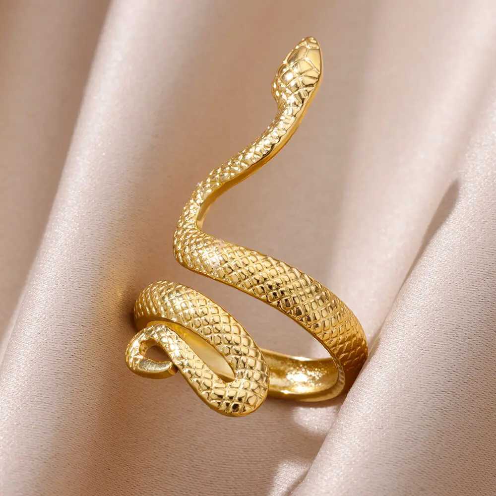 Snake Rings for wen Men Gold Color stainless steel Open Adjustable Rings Vintage Gothic Punk Party Aesthetic Jewelry Gift X250220