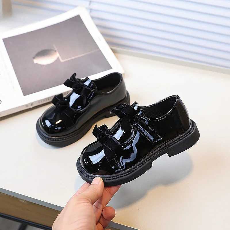 Children Black Mary Jane Shoes Glossy PU Girls Causal Leather Shoes with Bowknot New Sweet Kids Princess School Uniform Shoes X250220