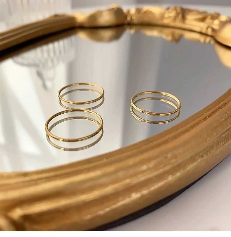 E. B.2024 New Minimum Value 316L Stainless Steel 18k Gold Plated One Two Three AAA Zircon Gold Plated Ring X250220