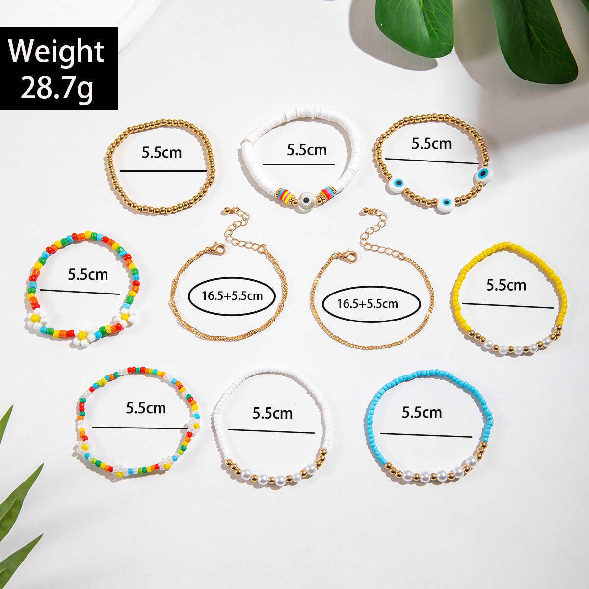 Charm Bracelets Bohemian style colorful rice bead eye ten piece bracelet dopamine elastic bracelet set for women H25220