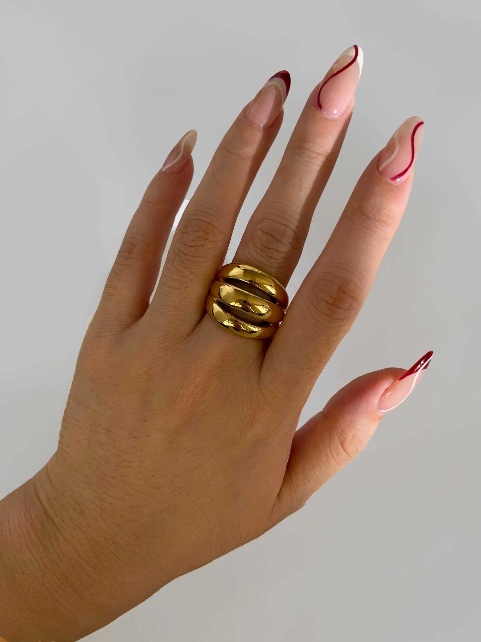 Perisbox Stainless Steel 18K Gold Silver Plated 3 Splicing Color Chunky De Ring Tree-Layer Hollow Rings for Wen Men Unisex X250220