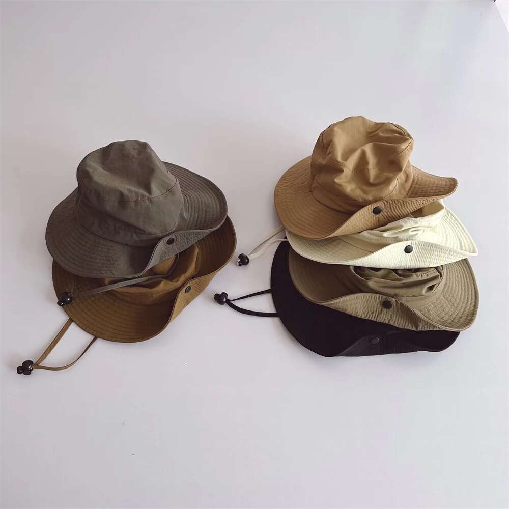 Ddmyshoesvip New Children Bucket Hats Summer Solid Color Sunhat Kids Fishing Hat Sunshade Visor Boys Girls Outdoor Fashion Beach Cap For