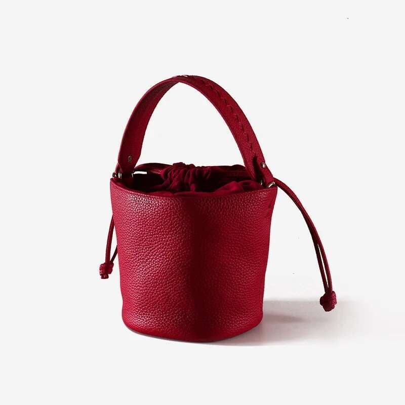 Manufacturers Wholesale 2024New Design Vintage Genuine Leather Lychee Pattern Large Capacity Women's Handbags Bucket Bags