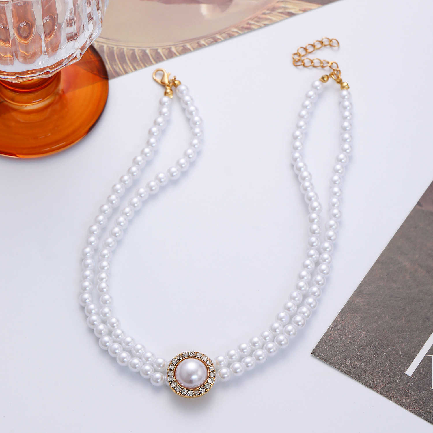 Pendant Necklaces New pearl jewelry set for womens fashion palace style multi-layer pearl necklace bracelet set H25219