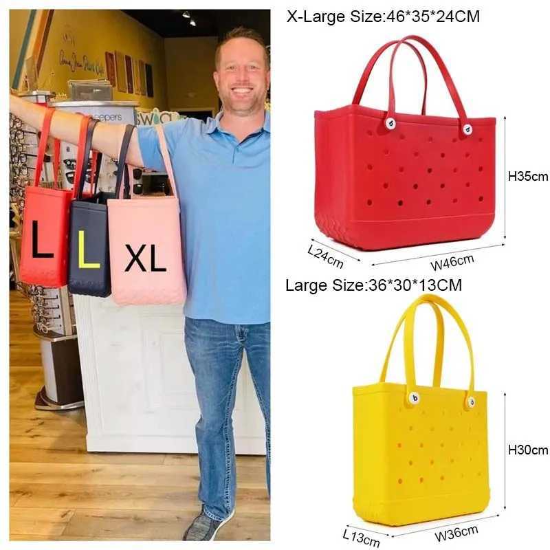 L/XL EVA Beach Tote Bag Fashion Mommy Diaper Storage Baskets Solid Color Soft Rubber Waterproof Over Sized HandBags for Pool Z250219