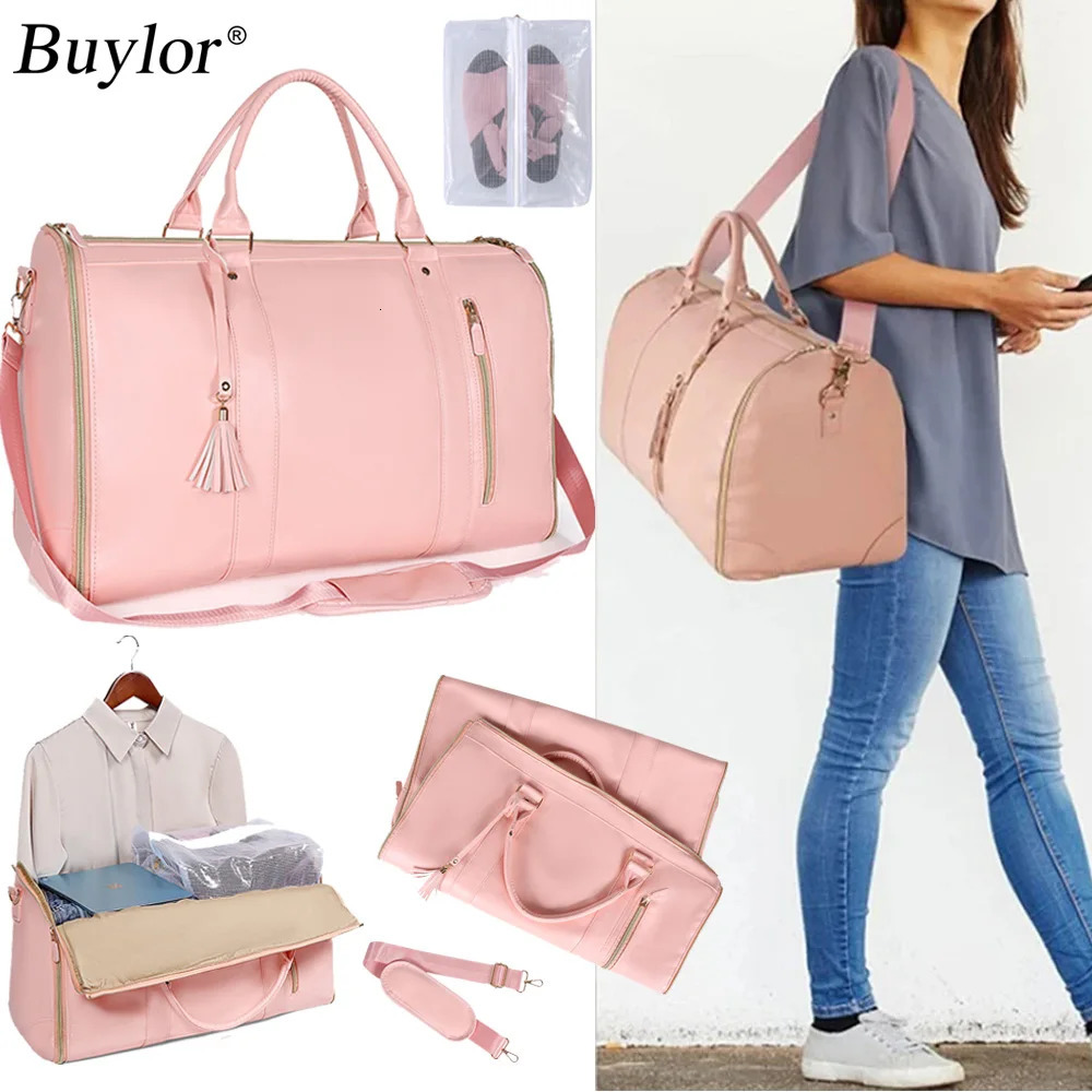 Purchase PU folding set travel bag womens handbag waterproof clothing handbag large capacity sports outdoor multifunctional organizer 250214