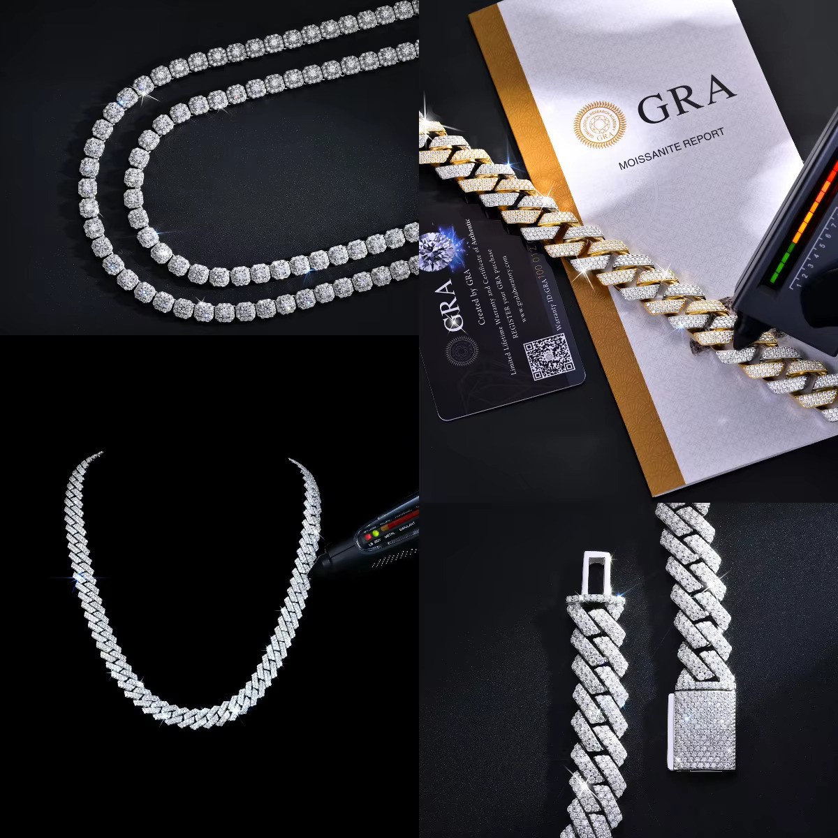 Sterg Sier 12mm Cuban k Chain Moissanite 100% Pass the Dia Test Men and Women Necklace