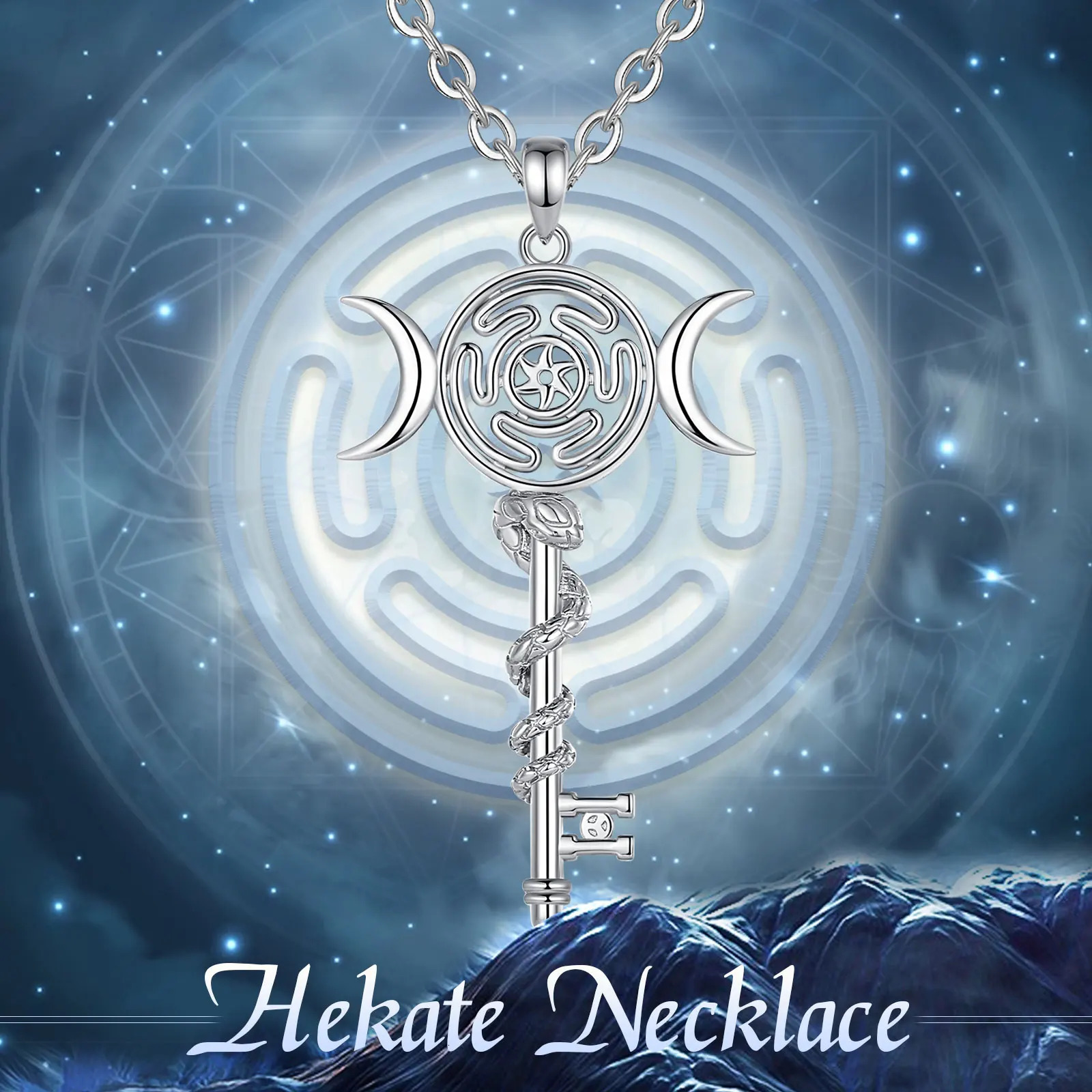 Eudora 925 Sterling Silver Hekate Wheel Necklace for Women Snake Key Triple Moon Goddess Pendant Witch Jewelry Personality Gift 250220