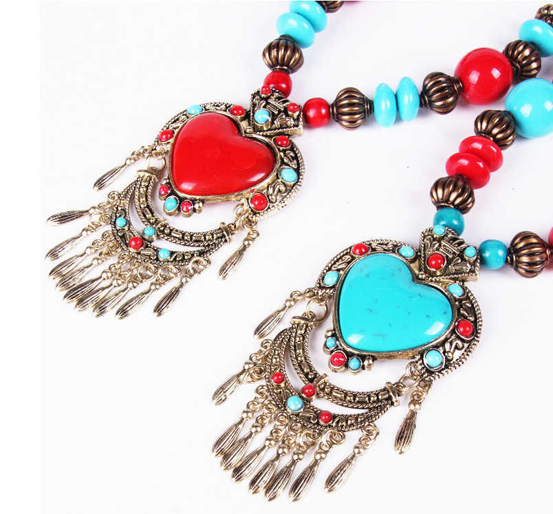 Pendant Necklaces New Bohemian style jewelry peach heart water droplet sweater chain ethnic style beach necklace H25219