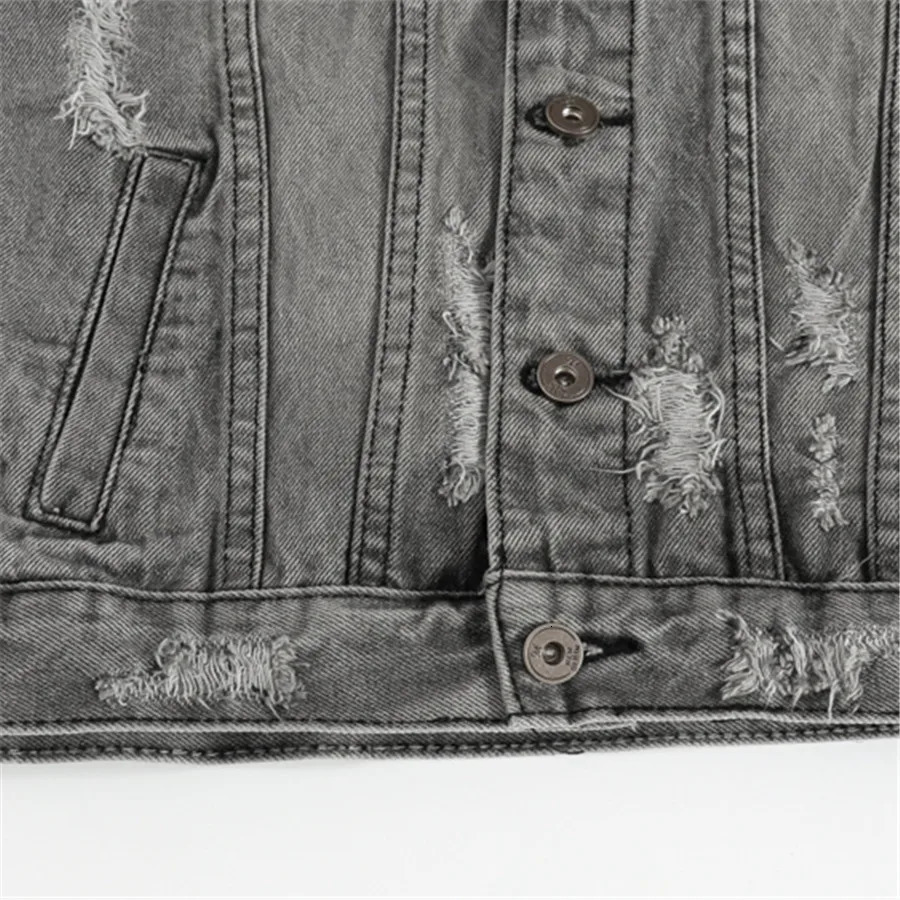Spring Autumn Vintage Mens Denim Vest Male Sleeveless Jacket Men Grey Ripped Hole Jean Waistcoats Clothing Oversize 5XL 250219