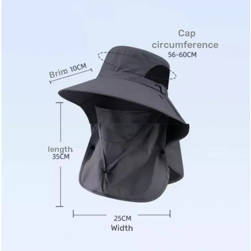 Outdoor fisherman hat wide Brim bucket with neck cap mens summer breathable mesh sunscreen UV resistant unisex style 250117