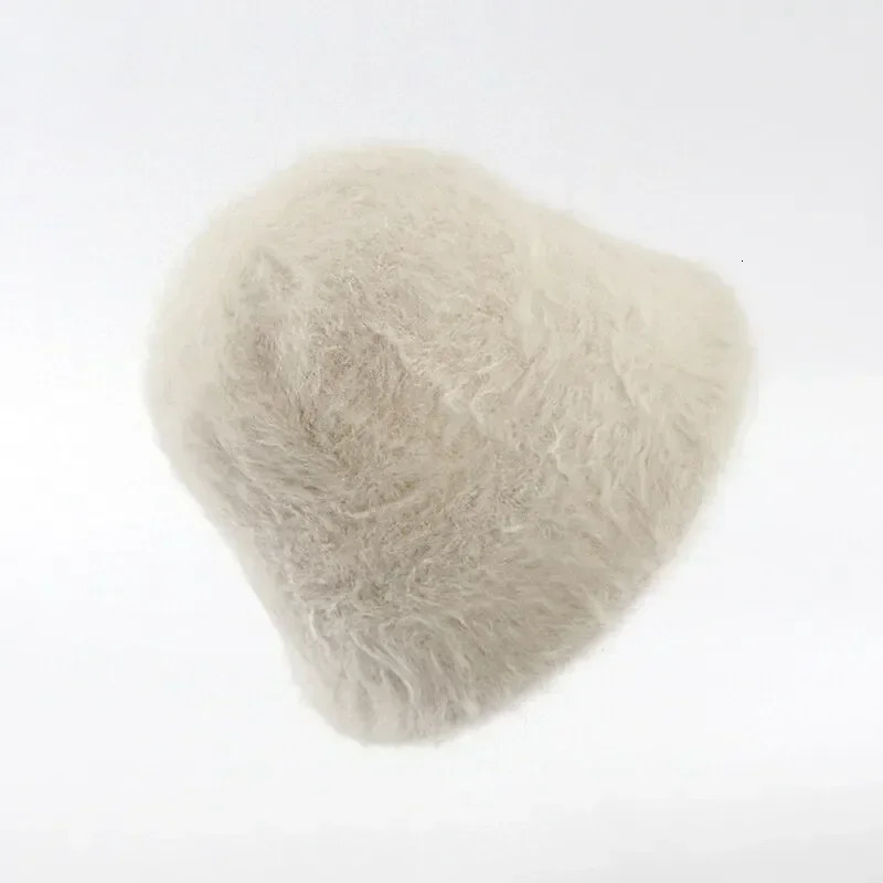 Rabbit Hair Fisherman Hat for Women Autumnwinter Basin Head Round Plush Senior Sense Face Small White Bucket 250210