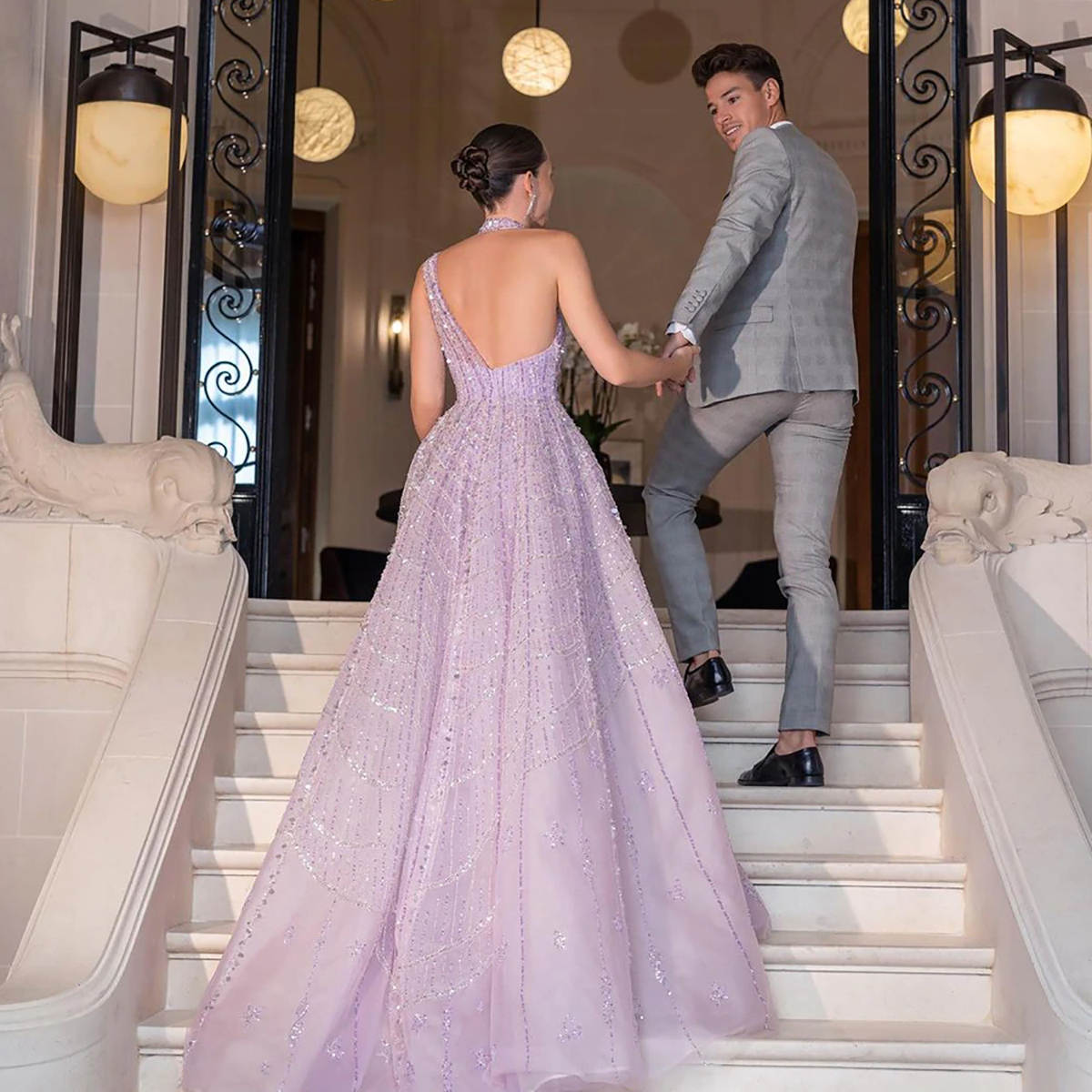 Purple Glitter A-Line Tulle Prom Dresses For Women Sequins Evening Party Dresses Floor-Length Gowns 2025 Special Occasion Customized Vestido de novia